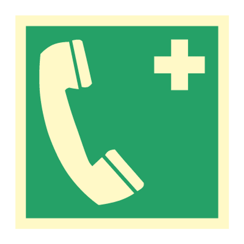Nødtelefon - Førstehjelpsskilt med symbol 200 x 200 mm