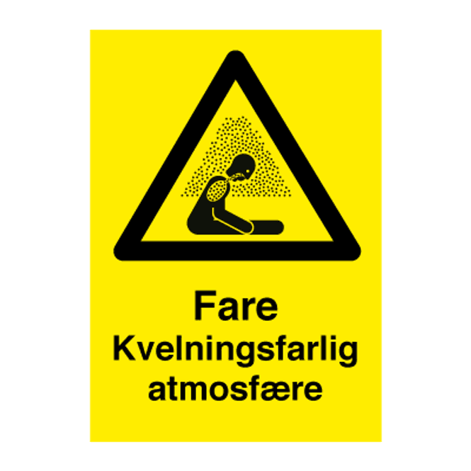 Hovedbilde Kvelningsfarlig atmosfære - Fareskilt med symbol og tekst
