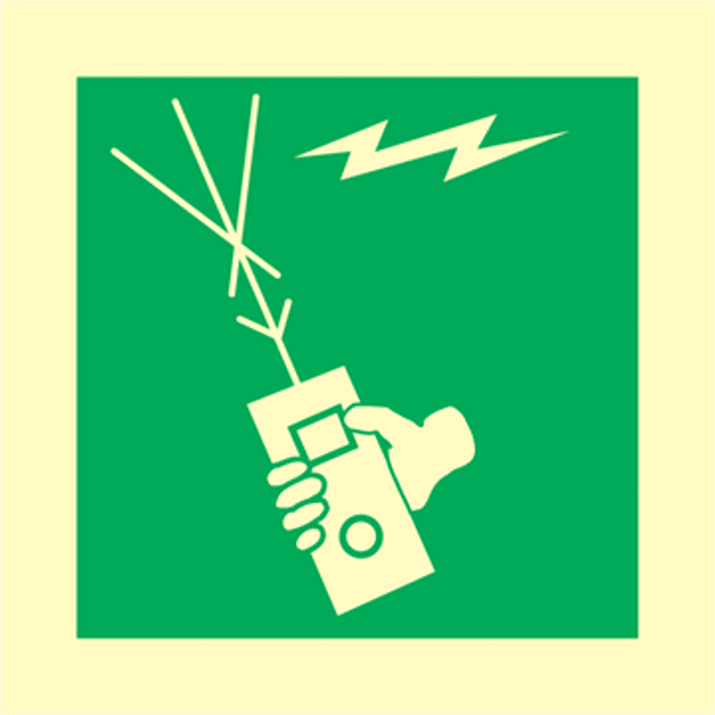 Oppbevaring av bærbar livbåt radio - IMO skilt med symbol