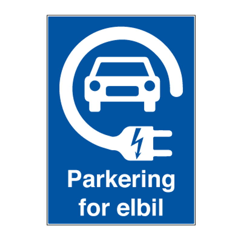 Parkering for elbil - Parkeringsskilt med symbol og tekst