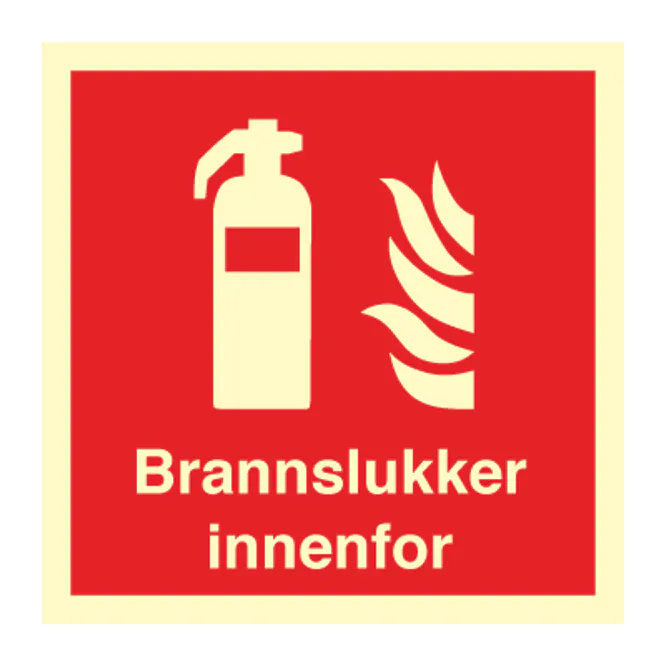 Hovedbilde Brannslukker innenfor - brannskilt med symbol og tekst