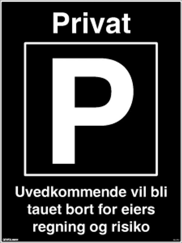 Privatrettslig parkeringsskilt med symbol og tekst