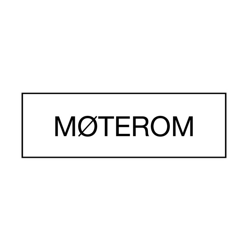 Skilt for møterom hvit med sort tekst