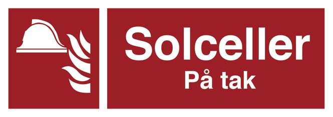 Hovedbilde Solceller på tak - Brannskilt med symbol og tekst