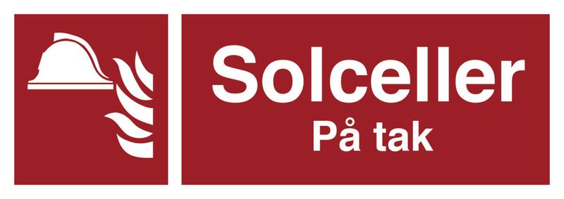 Solceller på tak - Brannskilt med symbol og tekst