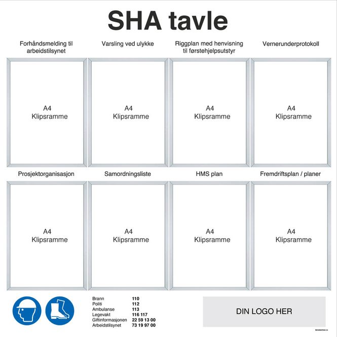 Hovedbilde HMS tavle i aluminium med rammer og logo