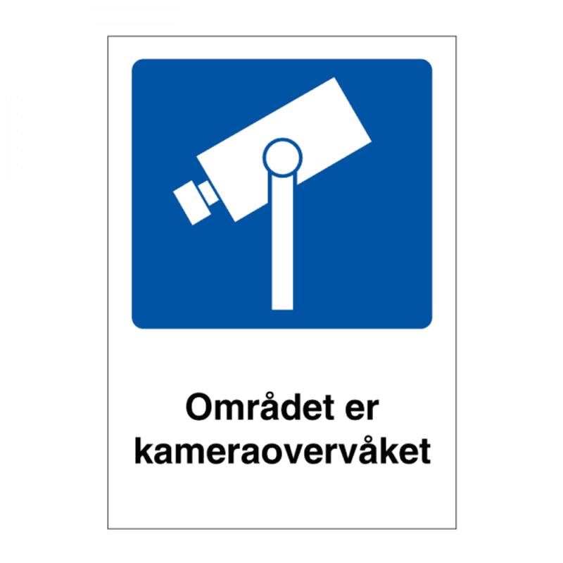 Området er kameraovervåket skilt med symbol og tekst