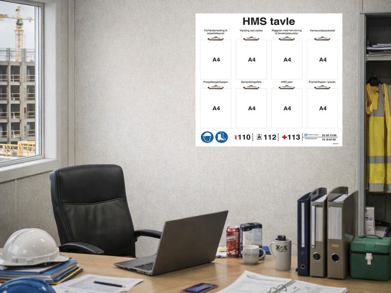 HMS tavle i PVC med klyper 1000 x 1000 mm