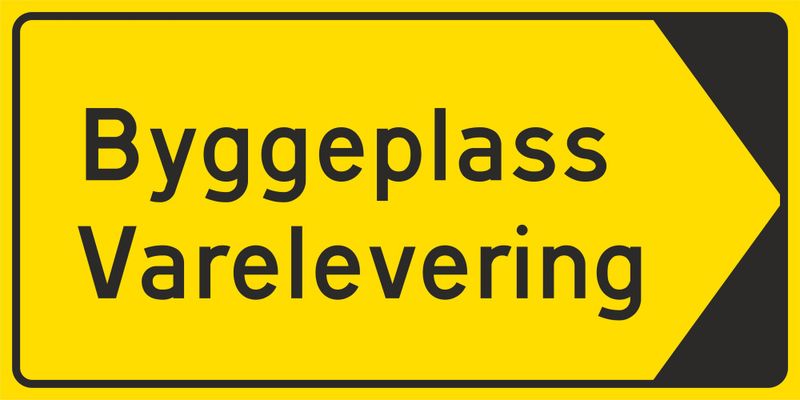 Byggeplasskilt varelevering - pil høyre