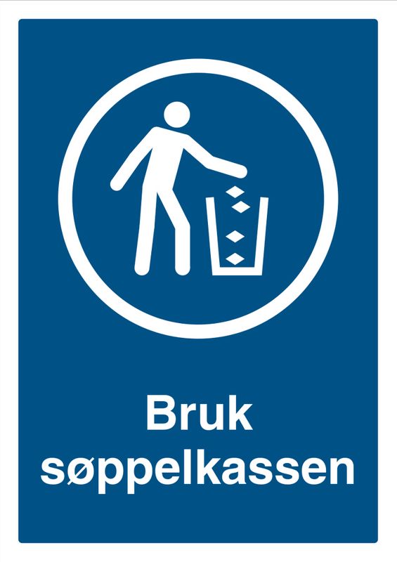 Påbudt med Bruk av Søppelkassen - HMS Påbudsskilt - 210 x 297 mm