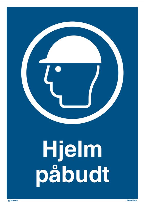 Påbudt med Hjelm - HMS Påbudsskilt - 210 x 297 mm