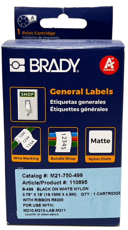 Hvit Nylontape for Brady M210 Merkemaskin – 19 mm x 4,9 m