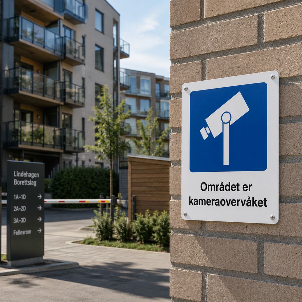 Området er kameraovervåket skilt med symbol og tekst