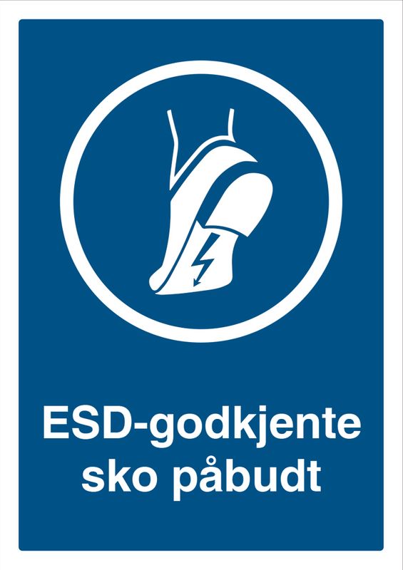Påbudt med ESD-godkjente sko - HMS Påbudsskilt - 210 x 297 mm