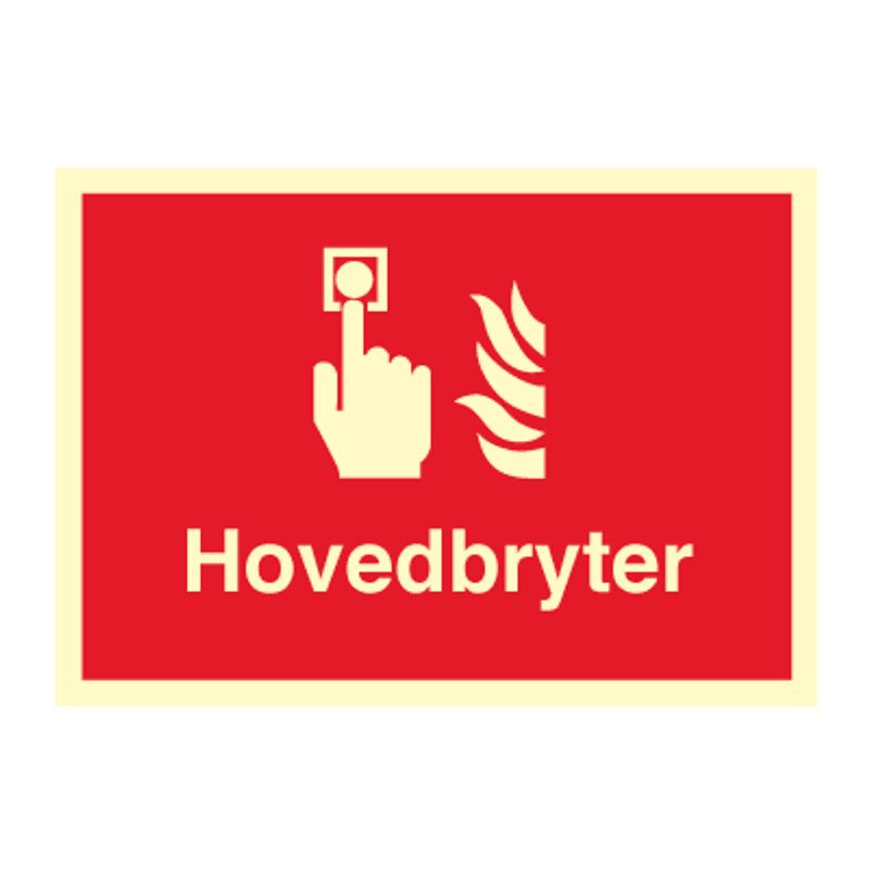 Hovedbryter - brannskilt med symbol og tekst