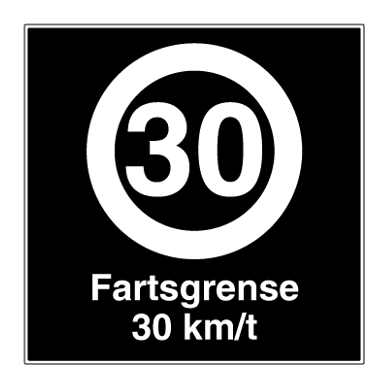 Privatrettslig fartsgrense skilt med symbol og tekst